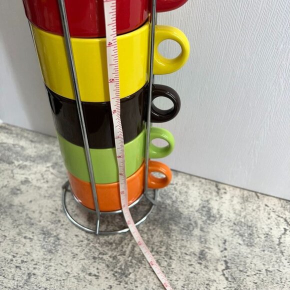 Pier 1 Imports Ceramic Stackable Coffee Mug Set of 6 Multicolor with Stand - Picture 11 of 12